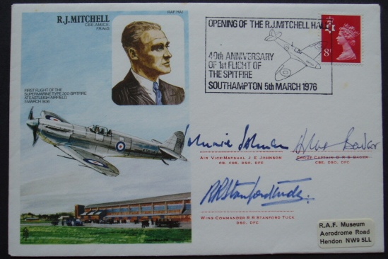 RJ Mitchell cover signed by johnson, bader & stanford tuck